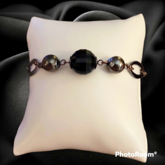3/$30 Y2K GEORGE Space Age Gunmetal Beaded Chain Tennis Bracelet - Picture 1 of 7